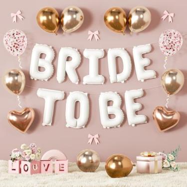 Imagem de Decorações brancas de despedida de solteira com faixa de balões Bride to Be, balão de arco azul branco areia, coração azul para chá de panela, noivado, decoração de festa de casamento