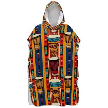 Imagem de Joisal Poncho de surfe para trocador adulto toalha de banho com capuz absorvente vibrante africano tribal masculino poncho com capuz