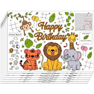 Imagem de WEBEEDY Jogo americano faça você mesmo para colorir animais zoológicos, 30 peças, tema de aniversário, decoração de festa tigre, leão, elefante, lençol para colorir para aniversário, restaurantes