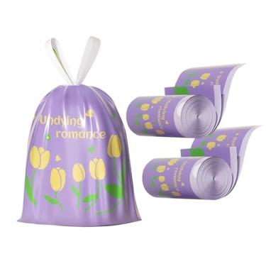 Imagem de 100 sacos de lixo de 4 galões com cordão e forro de plástico separado sem rasgos para banheiro, escritório, casa, quarto, pequenos sacos de cesta de lixo (tulipa roxa, 100 unidades)