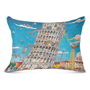 Imagem de Capa de travesseiro de corpo macio Wacky Leaning Tower Queen, capas de travesseiro com zíper 50 x 101 cm