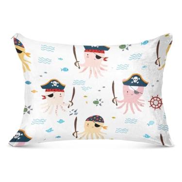Imagem de Capa de travesseiro de flanela grande de piratas de desenho animado fofo com zíper longo padrão Queen King tamanho corporal fronha macia para cama, tamanho do corpo, 53 cm x 137 cm