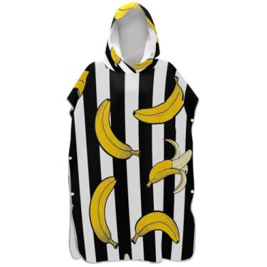 Imagem de Joisal Poncho de surfe leve trocador de roupão para praia Adul toalha de banho com capuz bananas preto branco listrado ponchos adultos para mulheres