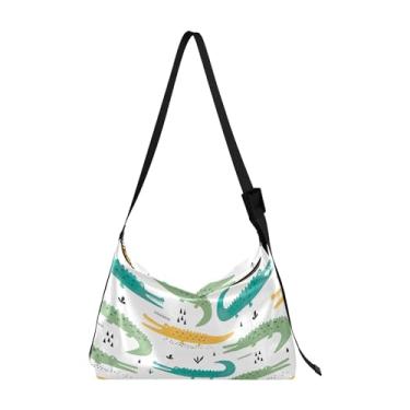Imagem de Bolsa feminina de couro PU de cobra pele Hobo bolsa grande transversal estampa animal bolsa Hobo bolsa transversal, Crocodilo fofo de desenho animado
