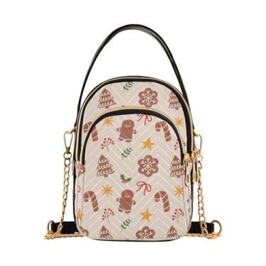 Imagem de Joisal Bolsa transversal feminina, bolsa de ombro com vários bolsos, bolsa feminina pequena para celular, Natal desenhado à mão, 15*21*8cm