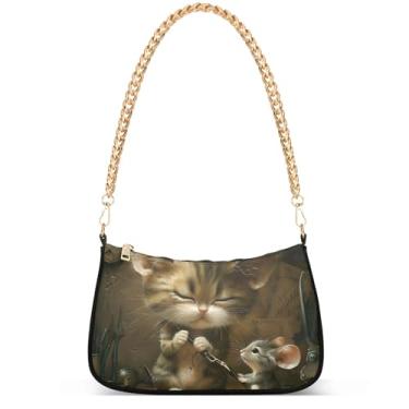 Imagem de Girassóis Tie Dye Estampa Leopardo Lindas Bolsas Femininas Pequena Bolsa Hobo Mulheres Pequenas Bolsas de Mão Corrente Lindas Bolsas de Ombro, Engraçado gato rato corte de cabelo fofo