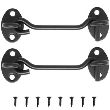 Imagem de S SYDIEN Trava de gancho preto de 10 cm para porta de celeiro de aço inoxidável com parafusos para janelas, galpões, cercas, portões, 2 unidades