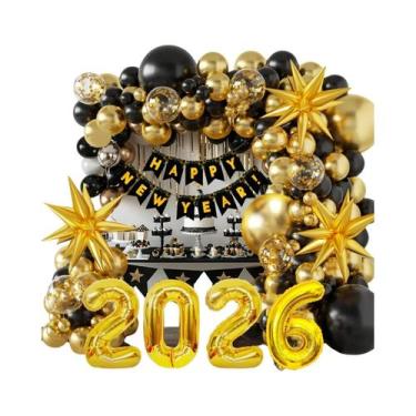Imagem de Kit De Arco De Balões Preto E Dourado Para Decorações De Festa De Ano 