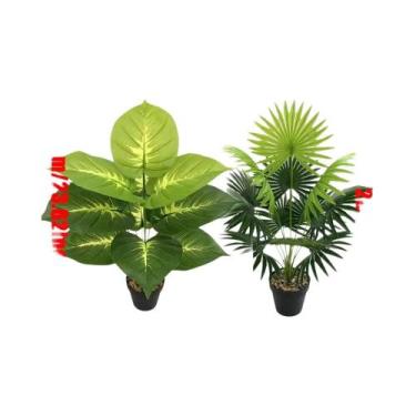 Imagem de Plantas Verdes Artificiais Estilo Nórdico 2 Peças 24 Folhas Folhas De 