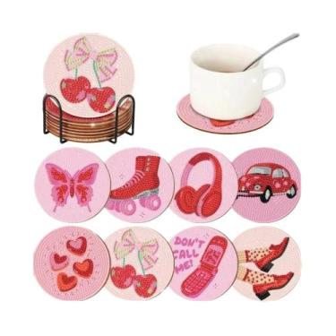 Imagem de Conjunto De 8 Porta-Copos Pintados Com Diamantes, Padrões Bonitos, Com