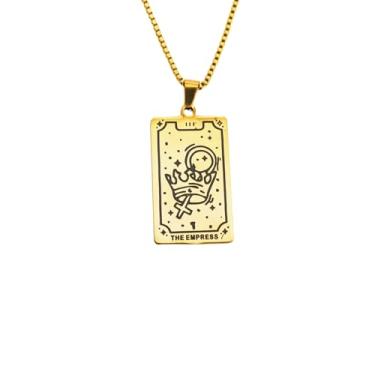 Imagem de Luva Jewelry Colar feminino com cartão de tarô - pingente espiritual banhado a ouro 18K - impermeável antimanchas - colar de astrologia - presente místico de Natal, Small, Aço inoxidável, Sem Pedra