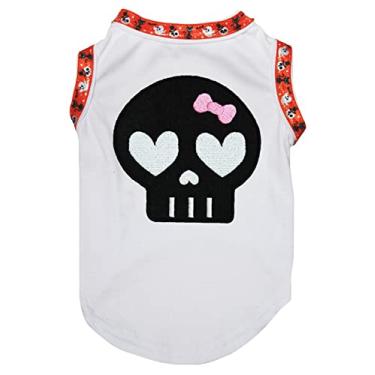 Imagem de Petitebella Camisa de cachorro com cara de caveira preta (branca/gato fantasma, média)