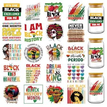 Imagem de Envelopes de copo UV DTF - 20 folhas de adesivos UV DTF do mês da história preta para garrafa de água de vidro de 473 ml, adesivo de transferência fria de princesa preta fofa para decoração de caneca