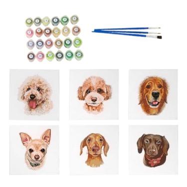 Imagem de Kit de pintura para cães por números | Tela numerada para desenho de filhotes, pacote com 6 | Kit de pintura por números para cães para adultos, iniciantes, mulheres