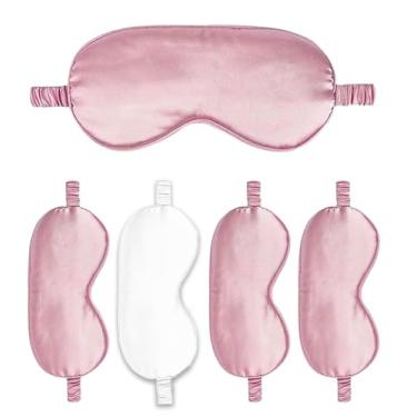 Imagem de Máscaras de dormir pacote com 5 capas de seda para olhos de cetim máscara blackout sedosa macia para olhos para dormir capas para presentes de dama de honra
