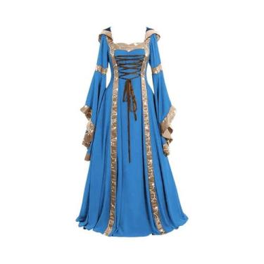 Imagem de Vestido retrô medieval europeu e americano com capuz, gola quadrada, m