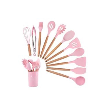 Imagem de Kit de Utensílios de Silicone 12 Peças Rosa – Completo, Resistente e Ideal para Cozinha Moderna