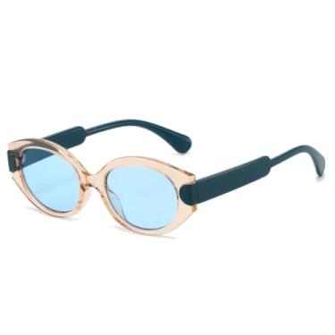 Imagem de HCPIHF Óculos de sol femininos retrô com gradiente, armação luxuosa de duas cores, masculino, UV400 (azul champanhe)