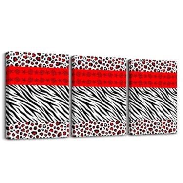 Imagem de Manfei Arte de parede em tela com estampa de zebra de leopardo vermelho preto branco impressões de decoração de parede para sala de estar, quarto, pôsteres de pintura de pele de animais selvagens