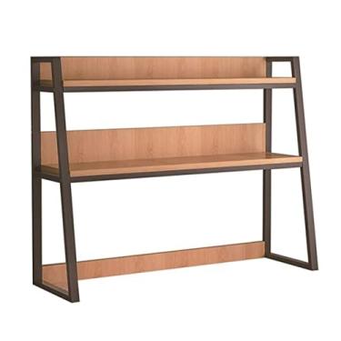 Imagem de Organizador de mesa de escritório - Estante de mesa de mesa de escada industrial de 2 níveis, prateleira de exibição de mesa, estante de mesa de escritório de metal de madeira, rack de armazenamento