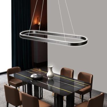 Imagem de Lustres de LED para mesas de jantar, escritórios amplos e salas de conferência, lustres de estúdio, balcões de bar ovais, lustres retangulares luxuosos com anéis brilhantes (preto, 100 cm)