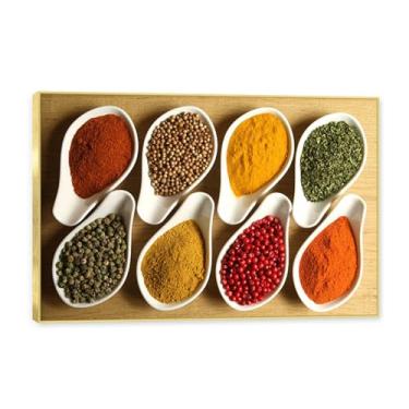 Imagem de NHLDZYH Moldura dourada. Tela decorativa cozinha, arte vintage especiarias coloridas, arte de parede quadros para sala de estar quarto cozinha. C102. 40x60cm