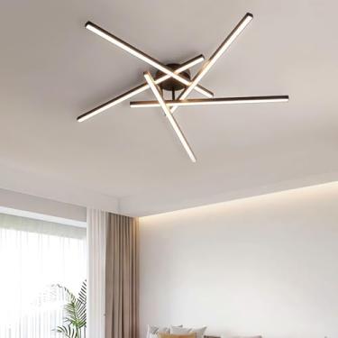 Imagem de Luminária de teto LED moderna de 125 cm, embutida, com temperatura de cor de 3000K a 6000K, dimerizável, para sala de estar, com controle remoto, em acrílico, ideal para quarto, sala de jant