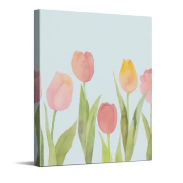Imagem de CYFDYVT Impressão em tela de buquê de tulipa em aquarela, arte de parede em tela de estilo floral macio, decoração de quarto, decoração de sala de estar, decorações de casa com tema de Páscoa