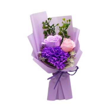 Imagem de Fenteer Flores artificiais decorativas, ornamento floral perfumado, buquê de sabonete floral para o Dia dos Namorados, casamento, mulheres, mães e meninas, Roxo