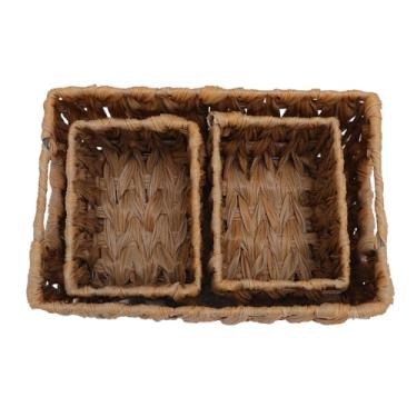 Imagem de Dioche Conjunto de Cesta de Armazenamento de Vime Tecido Com 3 Caixas Organizadoras Decorativas Retangulares para Cozinha, Banheiro, Escritório, Organização Doméstica, Material de Vime (Cor de linho)