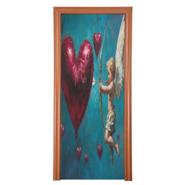 Imagem de ATTX Capa para porta da frente padrão dos namorados - decoração de férias de tecido elástico lavável para festas, casa, decoração de porta da frente, 36 x 98 polegadas (726)