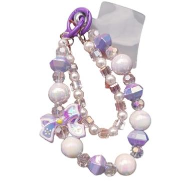 Imagem de VLSQHNCF Pulseira de telefone com contas, corrente de cordão para celular, linda alça de cintura para câmera digital, corrente de câmera com contas para capa de telefone, berloques, chaveiro, bolsa de