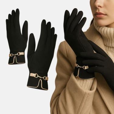 Imagem de Luva Feminina Inverno Térmica Touch Screen Elegante Detalhe Dourado Lu