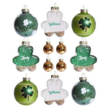 Imagem de WDS WONDROUS Conjunto de 12 peças de enfeites de Dia de São Patrício, decoração de boas-vindas de trevo de tamanho misto com glitter dourado para árvore de Natal, decoração de primavera, decoração de