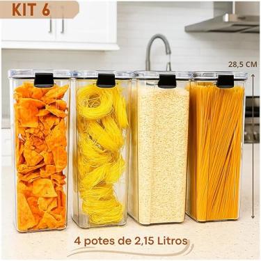 Imagem de Kit Pote Hermético Organizador de Mantimentos e Temperos para Cozinha, Armário e Geladeira Slim Transparente com Tampa Vedada (KIT 6-4 POTES SLIM 2,15 LITR)