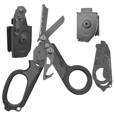 Imagem de Tesoura multifuncional 6 em 1 dobrável com coldre preto, tesoura de trauma de resposta a emergências em ambientes extremos para enfermeiros, socorristas (preto)