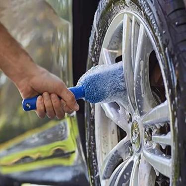 Imagem de Escova de limpeza de roda de carro, escovas de lavagem de carro, escova de roda de microfibra, ferramentas de limpeza macias e reutilizáveis para loja de lavagem de carros, azul