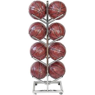 Imagem de ZDJZMGZ Suporte organizador de metal prateado com bolas verticais para basquete, futebol, vôlei, ioga, armazenamento para loja de jardim de infância e exibição de garagem,