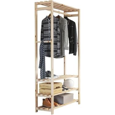 Imagem de Arara de Madeira Pinus para Roupas, Organizador de Closet e Quarto, 1,70 x 0,80 x 0,31 m, Estilo Moderno com Prateleiras
