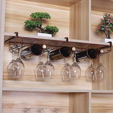 Imagem de Rack de vinho embaixo do armário, suporte de copo de vinho suspenso e suporte de garrafa, para bar de cozinha, restaurante, preto/branco/ouro/bronze