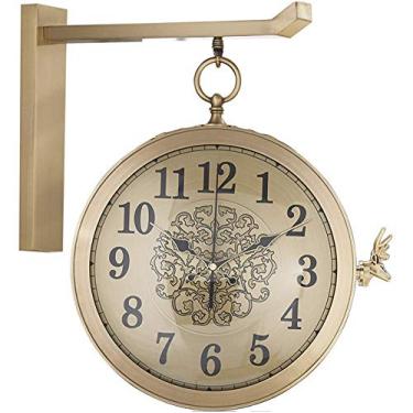 Imagem de Relógio de parede dupla face, estilo europeu, vintage, inovador, moderno, relógio de parede de dupla face, algarismos romanos + algarismos arábicos, cobre puro