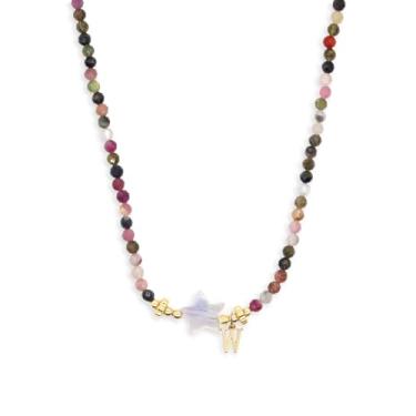 Imagem de Agriajun Colar com contas de pedras preciosas com inicial de estrela, para mulheres e adolescentes, boêmio, feito à mão, dourado, pedras naturais, nome, nome, surfista, praia, boêmio, presente,