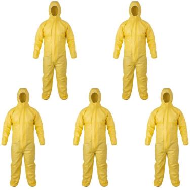 Imagem de Kit 5 Macacão de Segurança Química TNT Descartável Capuz Antiestático Covertech 300 Volk