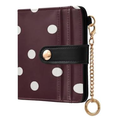 Imagem de STAYTOP Carteira feminina branca com fundo de bolinhas castanhas com bloqueio de RFID de couro macio e dobrável com porta-cartões compacta com zíper e bolso para moedas, janela para identidade