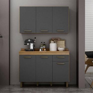 Imagem de Armário Aéreo e Balcão de Cozinha Ambiente São Luís Cinamomo Grafite - Valdemóveis