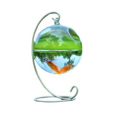 Imagem de Aquário De Vidro Transparente Redondo Retangular Suspenso Com Suporte 