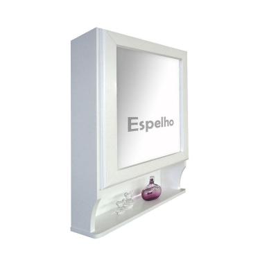 Imagem de Armário Aéreo Banheiro Espelho Retrô Espelheira Branco Laca