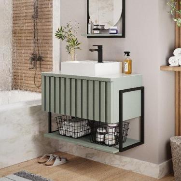 Imagem de Armário para Banheiro com Cuba 1 Porta Havai 85cm MGM Móveis, Pistache