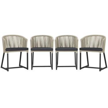 Imagem de 4 Cadeiras De Jantar Noronha Preta Corda Náutica E11 Trama Rami