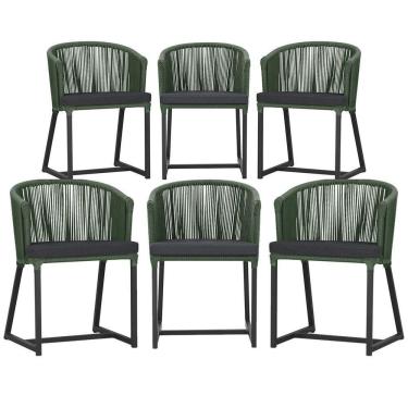 Imagem de 6 Cadeiras De Jantar área Noronha Preta E11 Trama  Verde